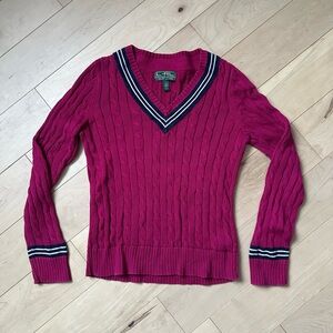Ralph Lauren Women's V-Neck Sweater in Rich Magenta